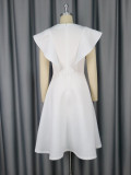 Round Neck Bow Cape Sleeve Midi Dress GKEN-050212