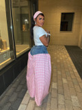 Denim Patchwork Plaid Loose Wide Leg Pants SFY-737
