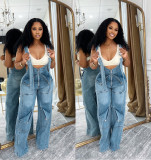 Casual Wide Leg Denim Back Pants Jumpsuit SH-391400