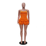 Solid Color Sling Ruffles Two Piece Shorts Set TR-1335