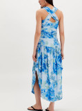 Print Halterneck Pleated Midi Dress XHXF-460