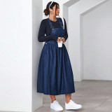 Plus Size Solid Color Denim Sling Long Dress GDAM-218637