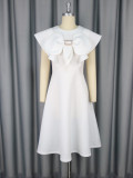 Round Neck Bow Cape Sleeve Midi Dress GKEN-050212