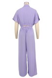 Solid Color V Neck Loose Two Piece Pant Set XHXF-8722