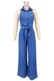 Halterneck Lapel Backless Wide Leg Pants Suit XHXF-8721