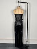 Wrap Chest PU Leather Straight Jumpsuit GWDS-250521