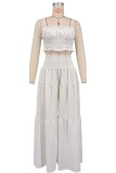 Solid Color Pleated TanK Top Wide Leg Pants Suit XHXF-8720