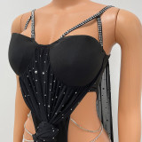 Sexy Mesh Hot Drill See Through Maxi Dress GOSD-6675