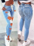 Fashion Washed Holes Pencil Jeans GXJF-234118