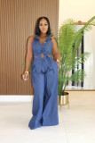 Halterneck Lapel Backless Wide Leg Pants Suit XHXF-8721