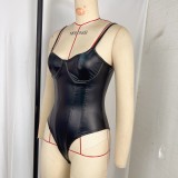 Solid Color PU Leather Sport Bodysuit GPBY-972