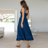 Casual Sling Denim Loose Maxi Dress GDAM-218691