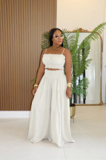 Solid Color Pleated TanK Top Wide Leg Pants Suit XHXF-8720