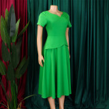 Plus Size Solid Color V Neck Midi Dress GMLF-3330
