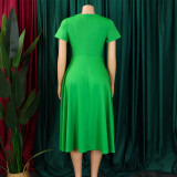 Plus Size Solid Color V Neck Midi Dress GMLF-3330
