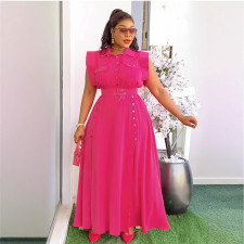 Plus Size Solid Color Lapel Sleeveless Split Maxi Dress  NY-3616