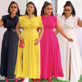 Plus Size Solid Color Lapel Sleeveless Split Maxi Dress  NY-3616