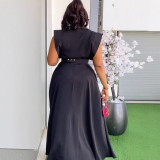 Plus Size Solid Color Lapel Sleeveless Split Maxi Dress  NY-3616