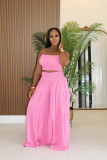 Solid Color Pleated TanK Top Wide Leg Pants Suit XHXF-8720