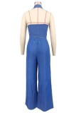 Halterneck Lapel Backless Wide Leg Pants Suit XHXF-8721