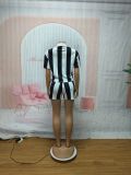 Striped Lapel Short Sleeve Top Shorts Set SFY-734