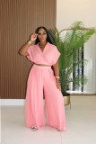 Solid Color V Neck Loose Two Piece Pant Set XHXF-8722