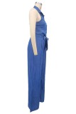 Halterneck Lapel Backless Wide Leg Pants Suit XHXF-8721