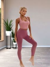 Solid Color Sport Tank Tops Yoga Pants Set SMD-25071