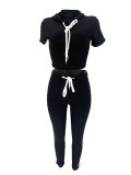 Short Sleeve Stripe Sport Two Piece Pants Suit LS-0416