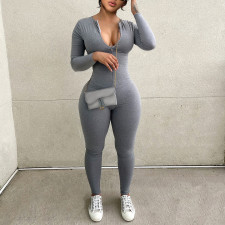 Solid Color Zipper Tight Jumpsuit GYGE-1137284