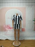 Striped Lapel Short Sleeve Top Shorts Set SFY-734