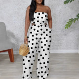 Plus Size Print Hollow Out Tube Tops Wide Leg Jumpsuit NY-11018