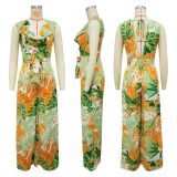 Sleeveless Tie Up Wide Leg Print Jumpsuit YF-20151