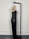 Wrap Chest PU Leather Straight Jumpsuit GWDS-250521