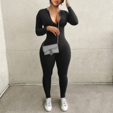 Solid Color Zipper Tight Jumpsuit GYGE-1137284