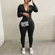 Solid Color Zipper Tight Jumpsuit GYGE-1137284
