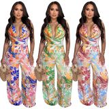 Sleeveless Tie Up Wide Leg Print Jumpsuit YF-20151