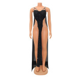 Sexy Mesh Hot Drill See Through Maxi Dress GOSD-6675