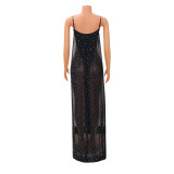 Sexy Mesh Hot Drill See Through Maxi Dress GOSD-6675