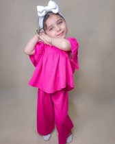 Kids Girls Bubble Short Sleeve Straight Pants Set GYAY-8124