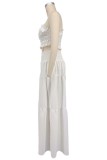 Solid Color Pleated TanK Top Wide Leg Pants Suit XHXF-8720