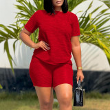 Plus Size Solid Color Short Sleeve Two Piece Shorts Set GMLF-3332