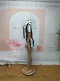 Striped Lapel Short Sleeve Top Shorts Set SFY-734