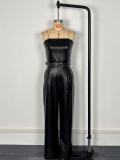 Wrap Chest PU Leather Straight Jumpsuit GWDS-250521