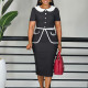 Plus Size Short Sleeve Color Block Midi Dress GATE-585