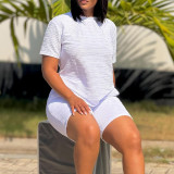 Plus Size Solid Color Short Sleeve Two Piece Shorts Set GMLF-3332