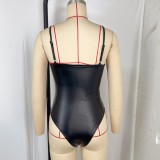 Solid Color PU Leather Sport Bodysuit GPBY-972