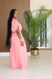 Solid Color V Neck Loose Two Piece Pant Set XHXF-8722