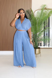 Solid Color V Neck Loose Two Piece Pant Set XHXF-8722