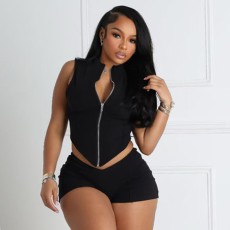 Solid Color Skinny Tank Top Sexy Shorts Set GFCF-1376